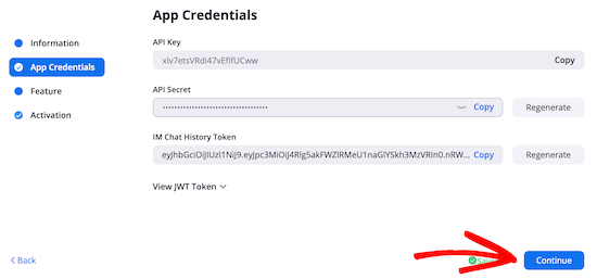Copy API app credentials