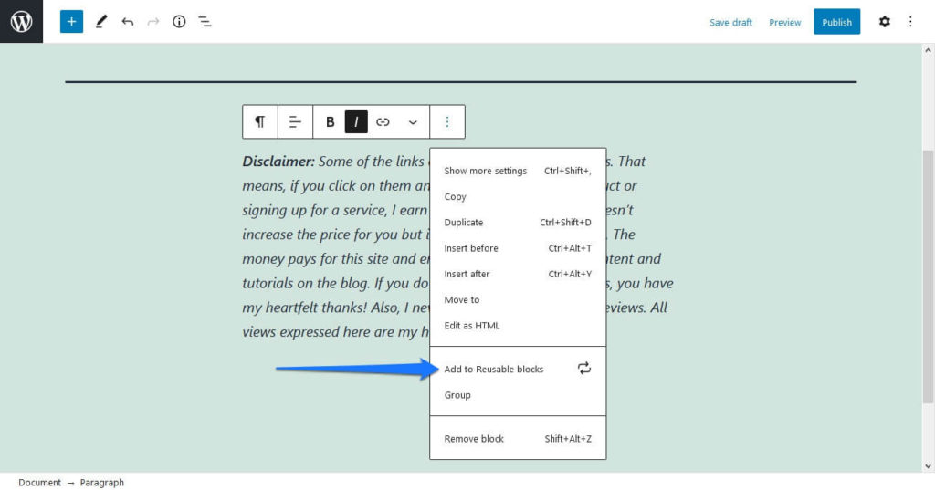 create reusable block