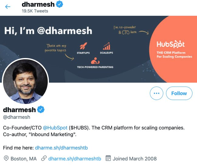 Darmesh Shah's professional background on Twitter