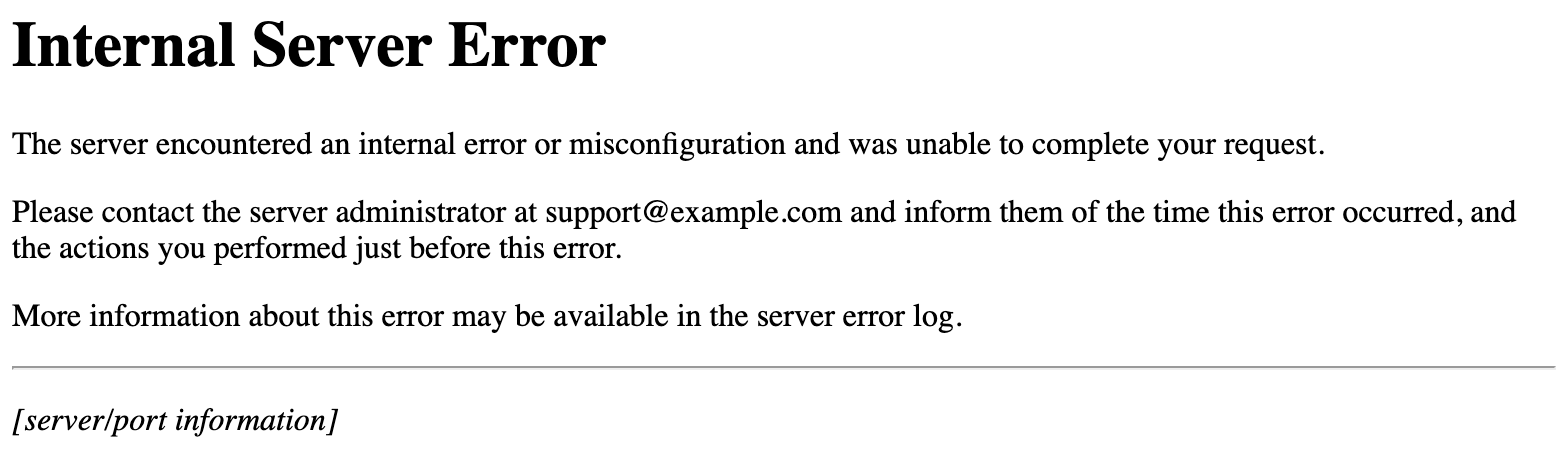 screenshot of an http 500 internal server error message example