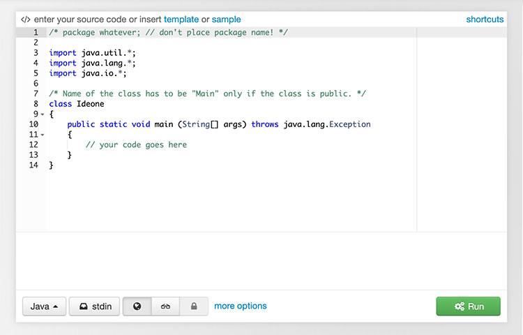 IDEOne Website online editor code highlighting and debugging