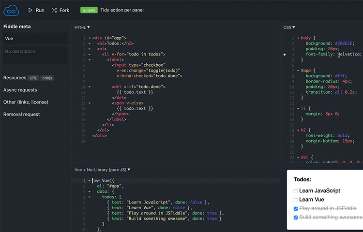 jsFiddle coding HTML5 and JavaScript
