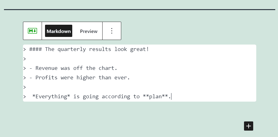 The Jetpack Markdown editor showing filler text styled with markdown.