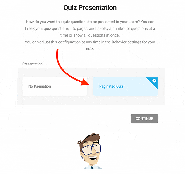 The paginated quiz option.