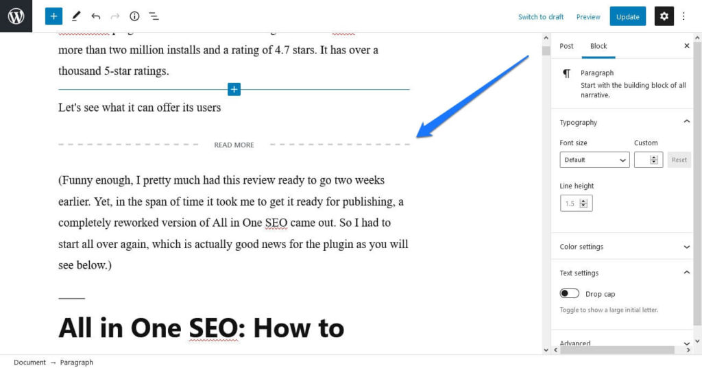 read more block in wordpress editor