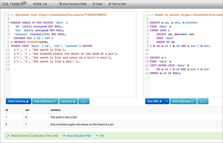 SQL Fiddle coding MySQL and MSSQL online IDE