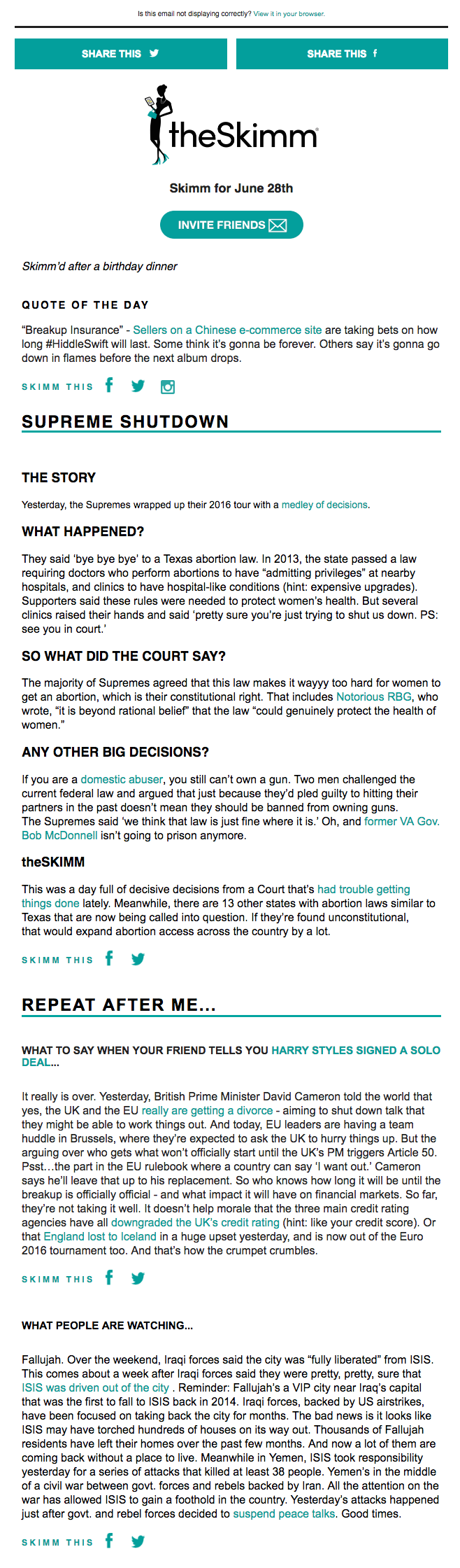 Email Newsletter Example: theSkimm