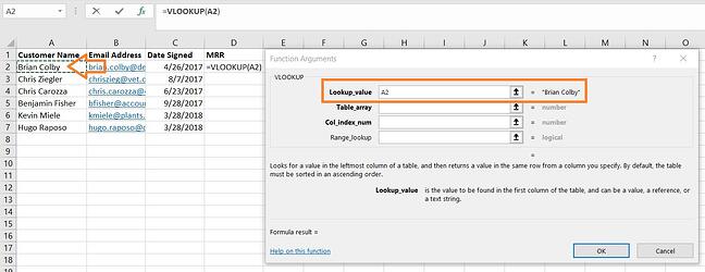 Using VLOOKUP: Entering Lookup Value