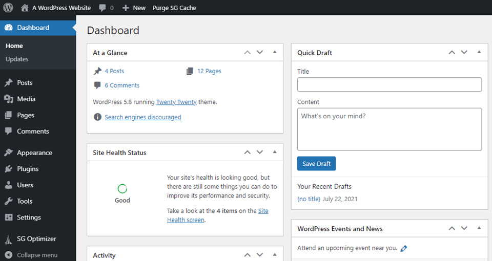 wordpress dashboard