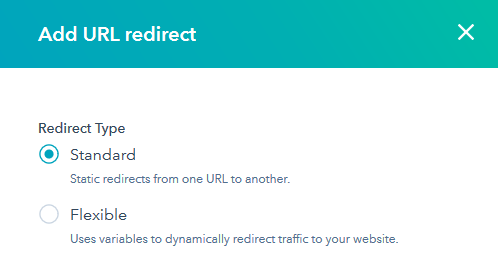 the redirect type menu for adding a 301 redirect in hubspot