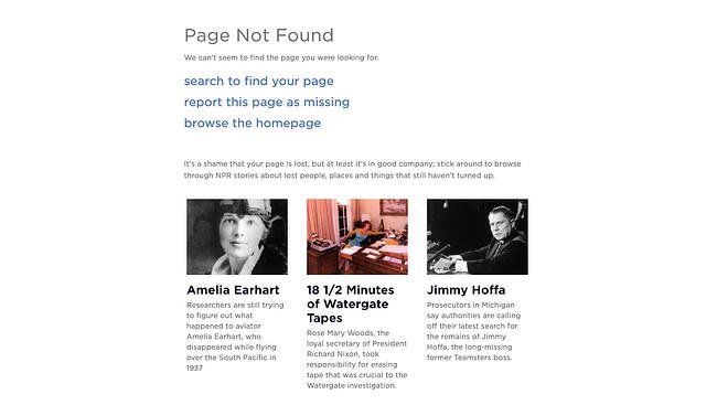 404 error page example from the website npr