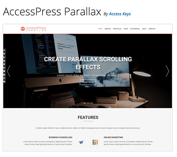 AccessPress Parallax header.