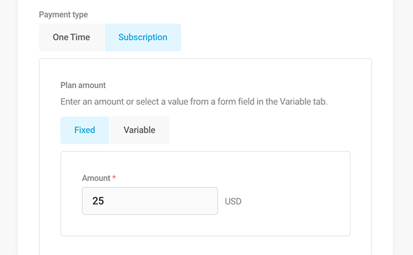 The payment type and amount box.