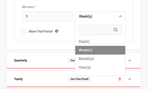 Where you pick how often to bill.