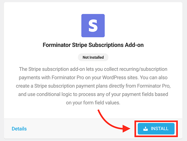 Forminator Stripe subscriptions add-on button.