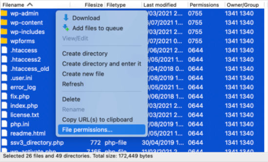 Right Click to Select File Permissions