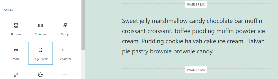 Adding a Page Break block in WordPress