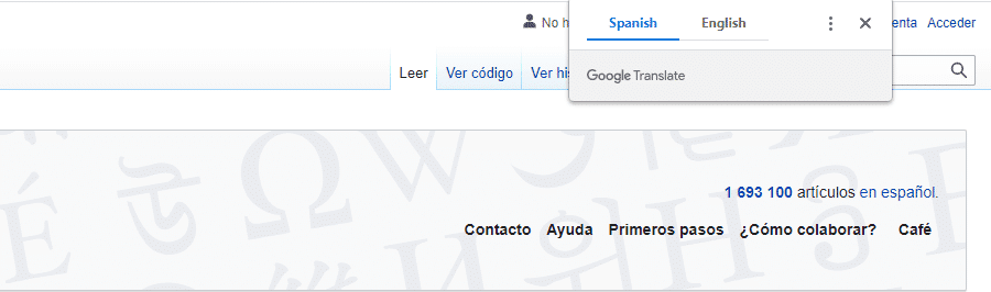 Chrome translation popup on a Wikipedia page