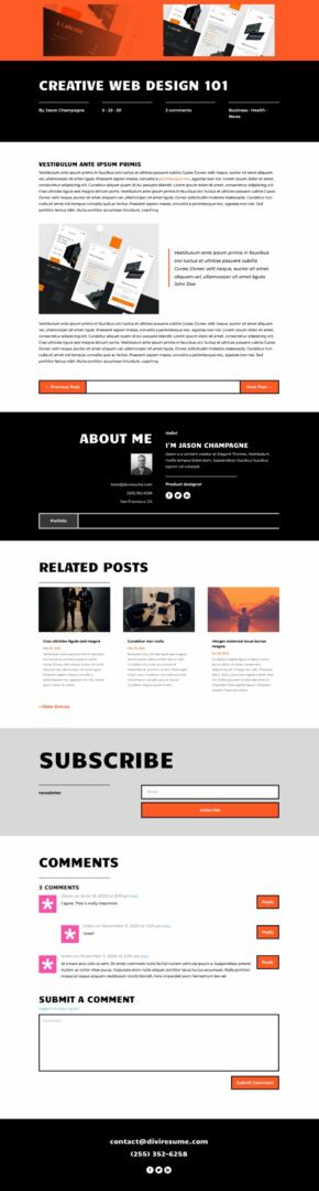 blog post template for Divi's Creative CV Layout Pack