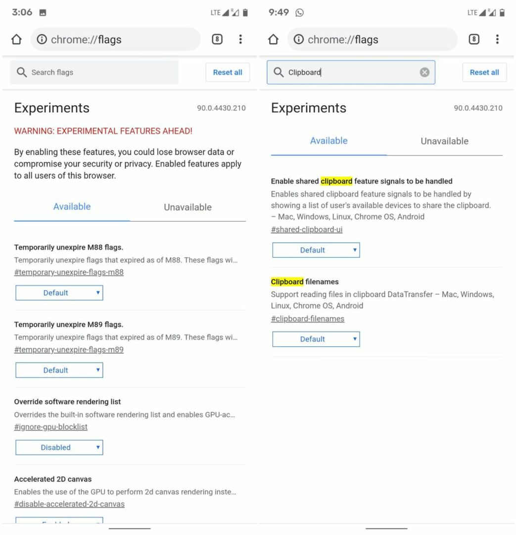 Enable the shared clipboard in Chrome on Android