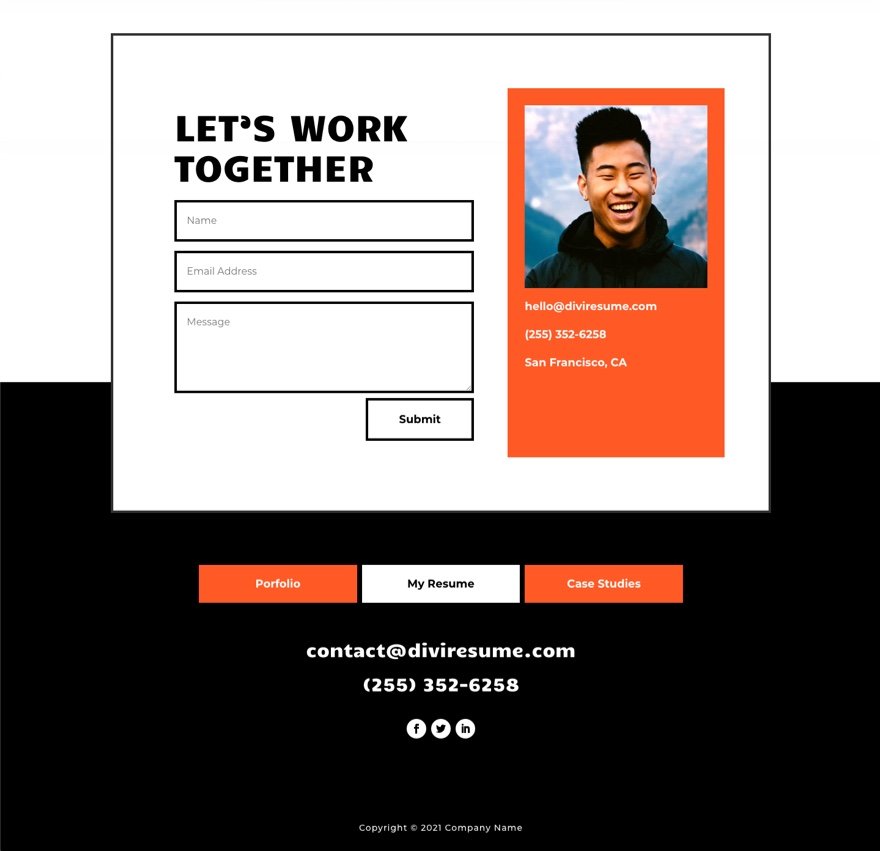 Header and Footer Template for Divi's Creative CV Layout Pack