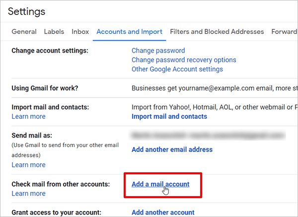 Gmail Settings - Add email account