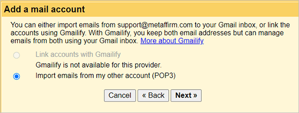Gmail email import options