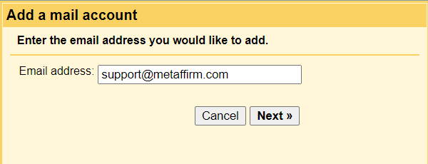 Gmail - Add a new account setup field.