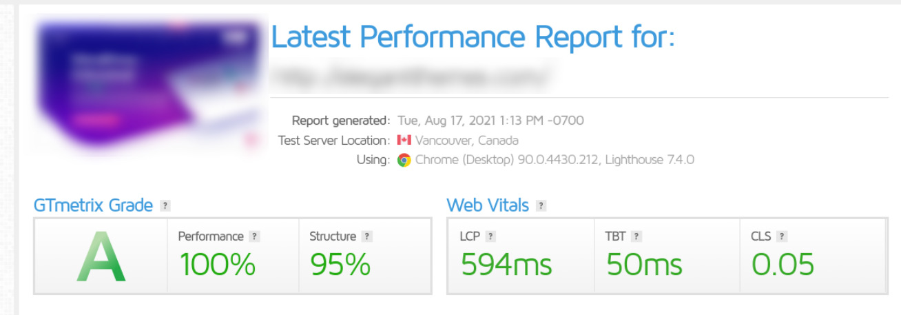 A GTmetrix performance report.