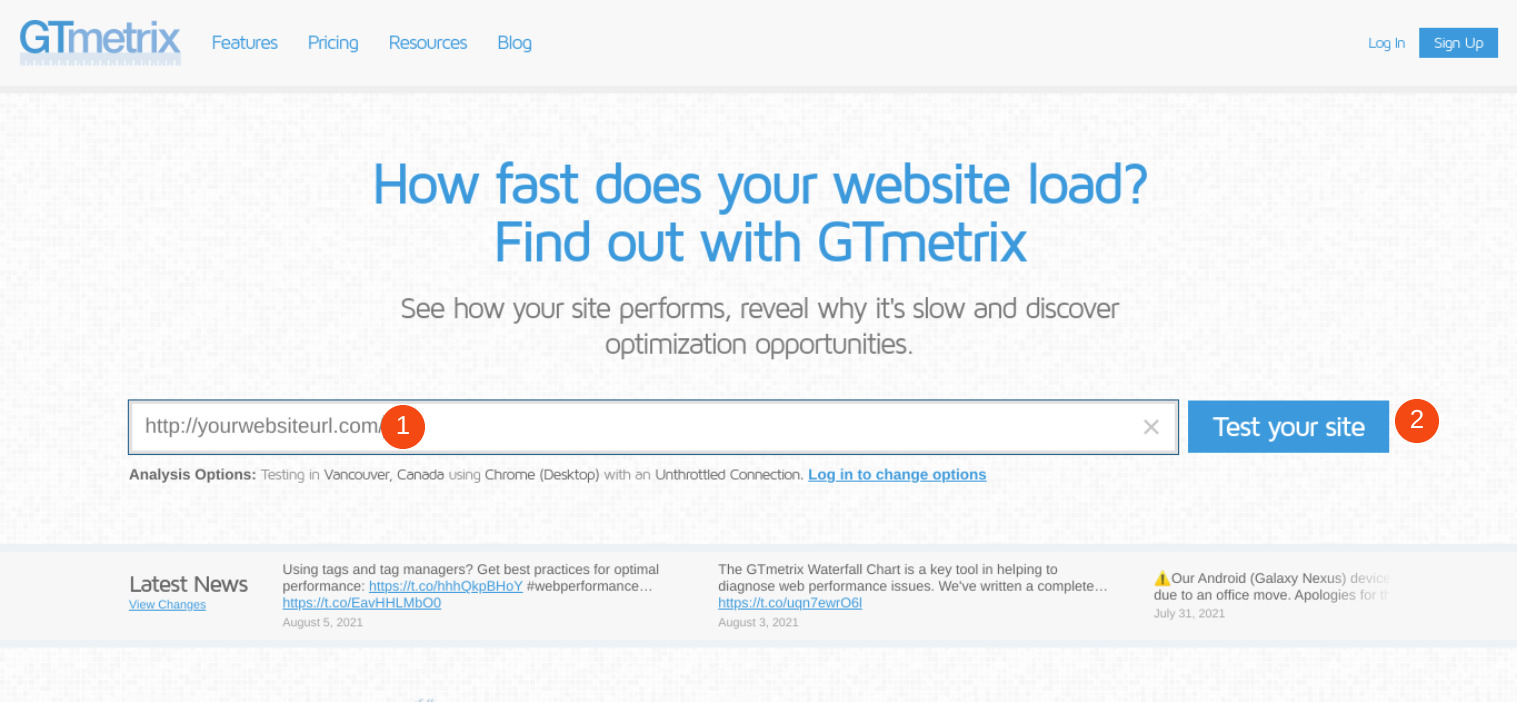 The GTmetrix website.