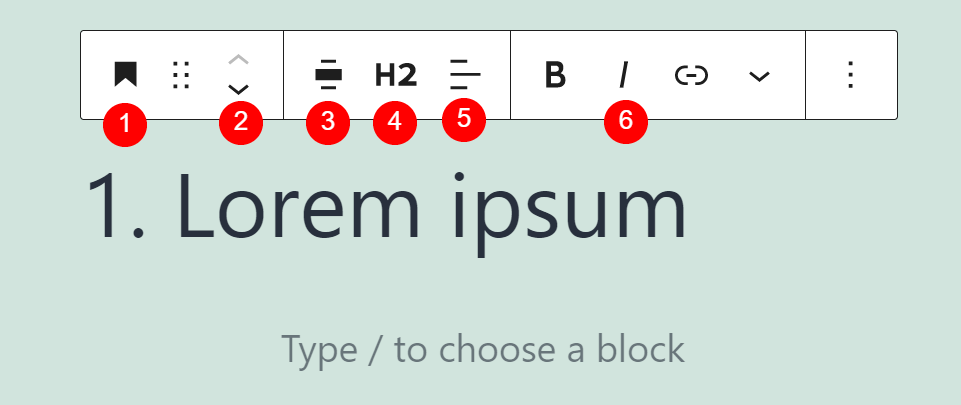 The Header block's formatting options