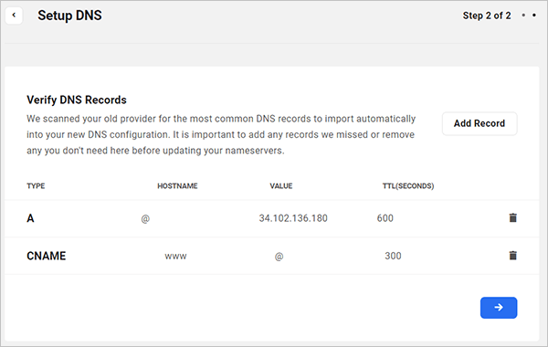 The Hub - Set up DNS screen.