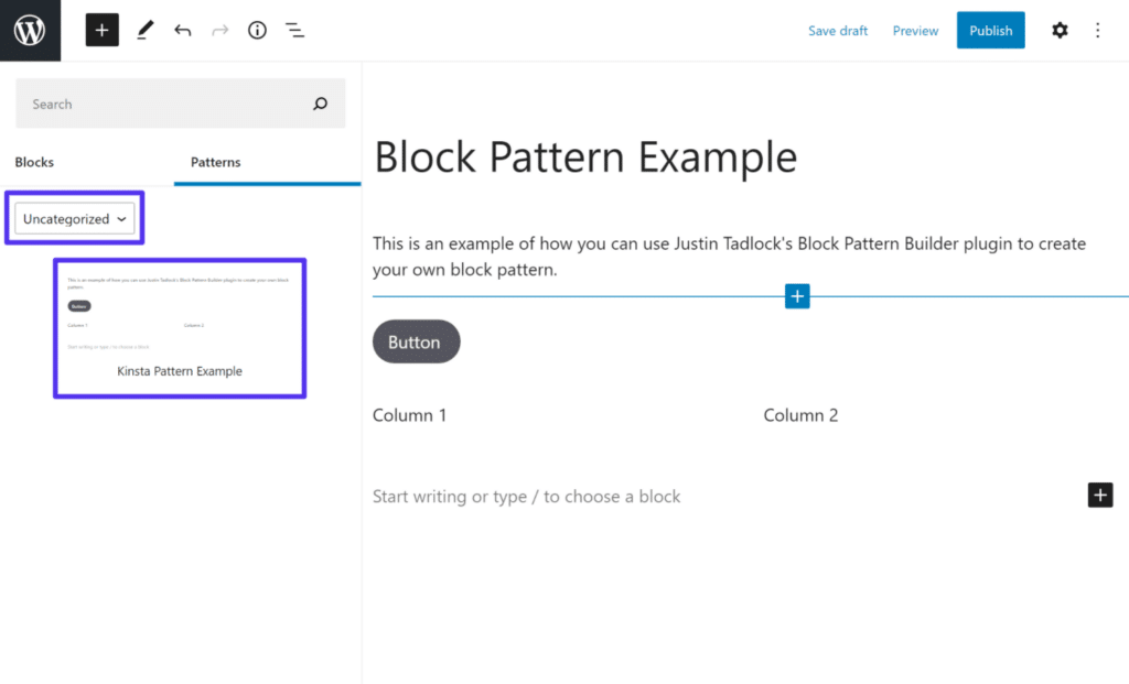 Inserting the custom block pattern that you created