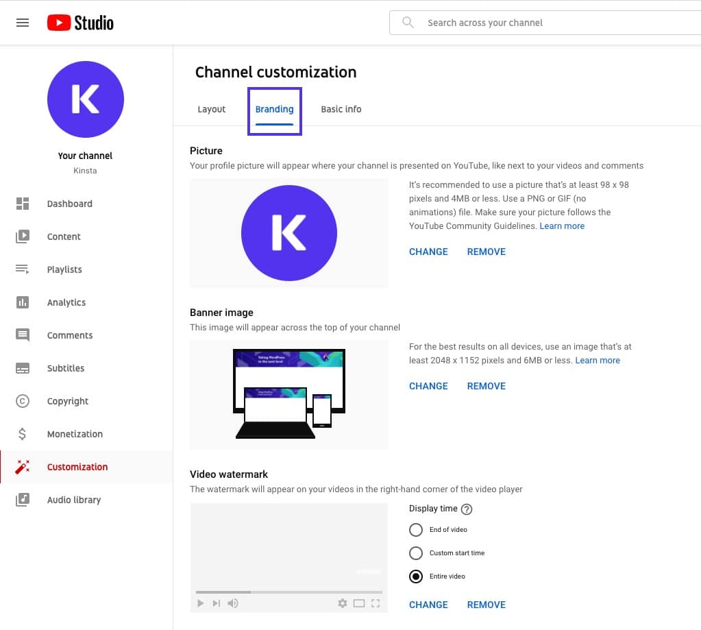 Branding assets being added to your YouTube channel.