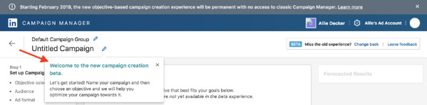 linkedin new campaign experience