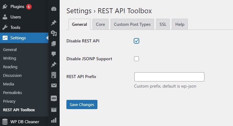REST API Toolbox settings 