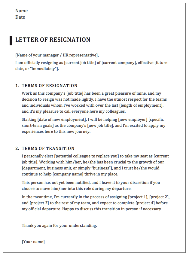 Executive Resignation Letter Template