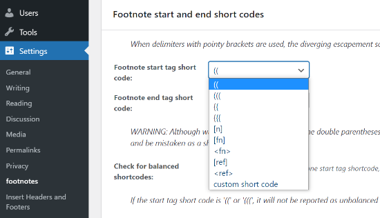Select start and end shortcodes