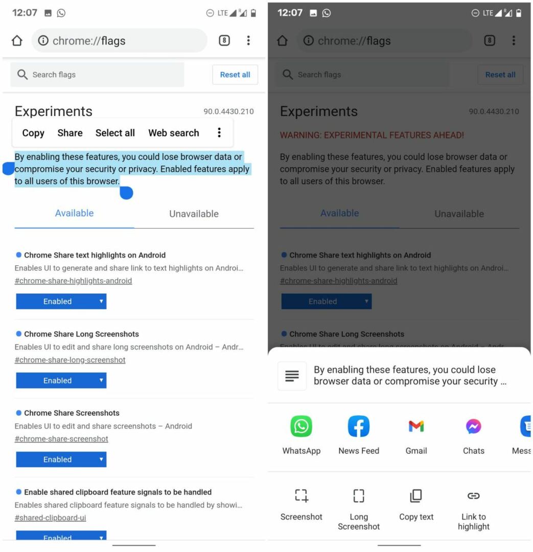 Share text fragment links via Chrome on Android