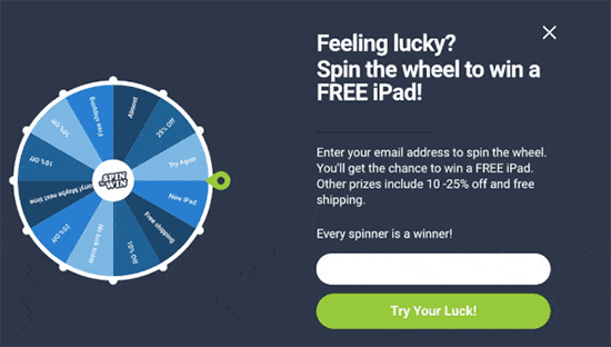 Spin the wheel popup example