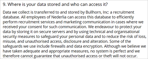 Privacy policy explaining where user data is stored.