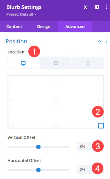 location options for floating about card offset