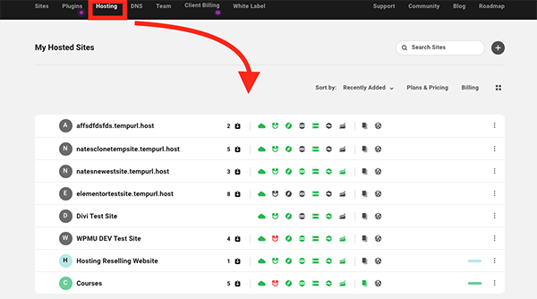 A list of hosted sites in The Hub.