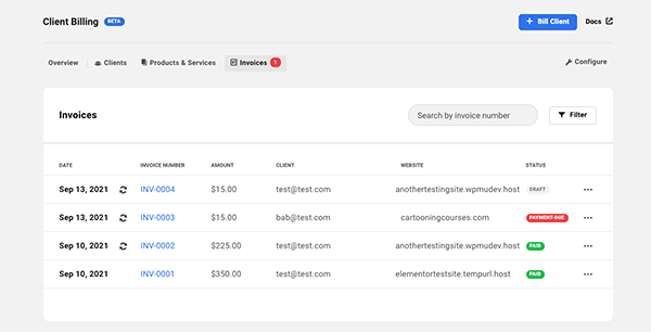 An overview of all of the invoices.