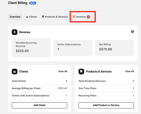 The invoices tab.