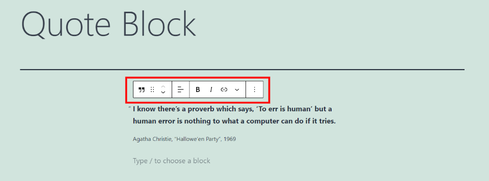 Quote Block Toolbar