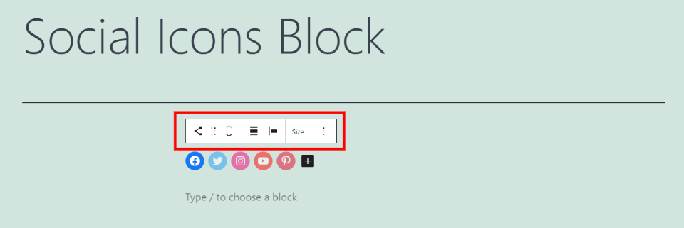Social Icons Block Toolbar