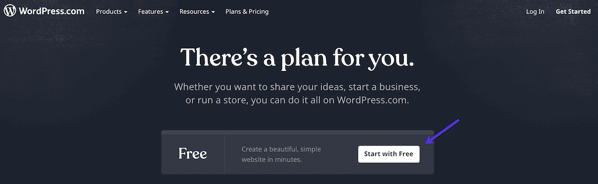 Click on the "Start with free" button