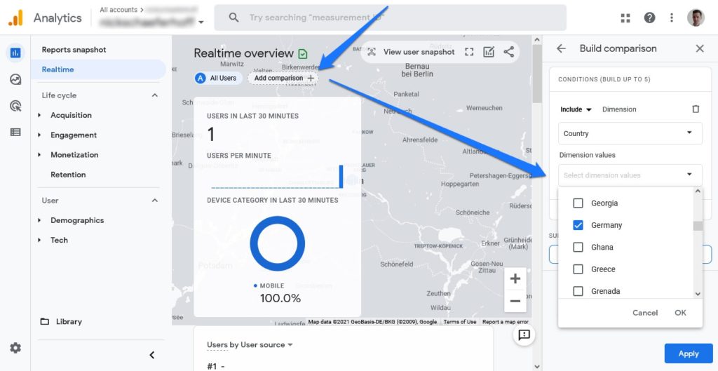 add comparison in google analytics 4