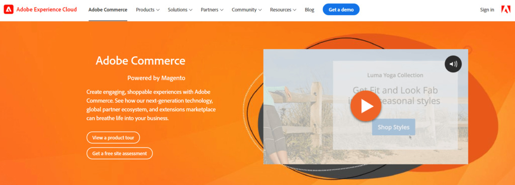 The Adobe Commerce by Magento homepage.